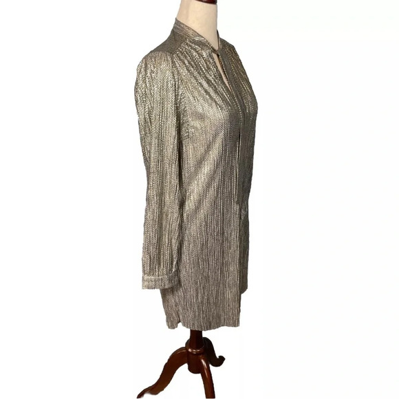 Sabina Musayev Anthropologie Gold Metallic Shimmer Shirt Party Dress Size Medium - Picture 2 of 11